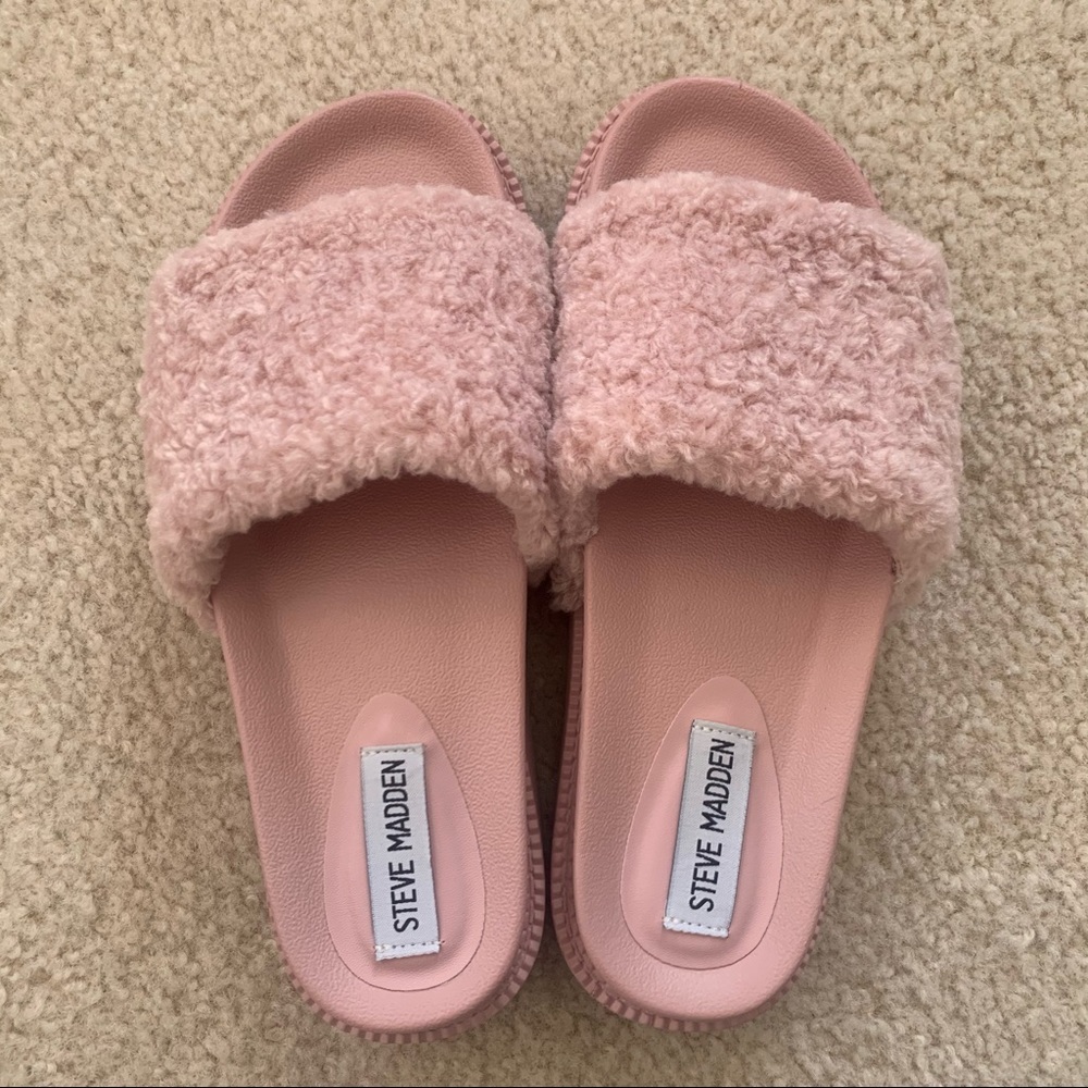Pink Shearling Slides